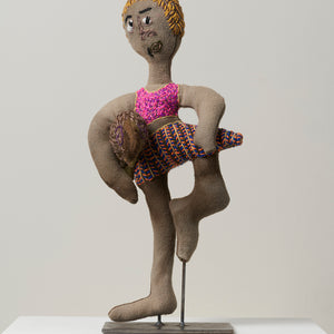 Rhonda Sharpe, Girl with Echidna, 2022, mixed media, 50 x 26 x 14 cm irreg.