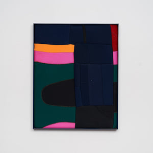 Henry Jock Walker, Left Arm in Beach Towel, 2021, stretched found Neoprene, powder coated aluminium frame, 52 x 42 cm