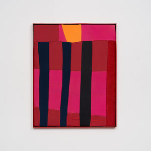 Henry Jock Walker, Moana Dog Fence on Sunset, 2021, stretched found Neoprene, pow-der coated aluminium frame, 52 x 42 cm