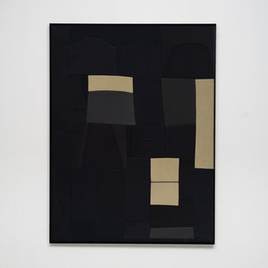 Henry Jock Walker, Wetsuite II (black and cream), 2021, stretched found Neo-prene, powder coated aluminium frame, 122 x 92 cm