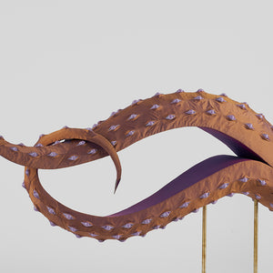 Julia Robinson, Beatrice, 2019–20, silk, thread, felt, steel, brass, gold-plated copper, foam, cardboard, pins, fixings, 300 x 380 x 270 cm, for the Adelaide Biennial of Australian Art: Monster Theatres, 2020