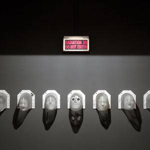 James Darling and Lesley Forwood, Brain cancer masks, 2014, moulded white mesh thermoplastic, 7 masks of 32 x 25 x 27 cm