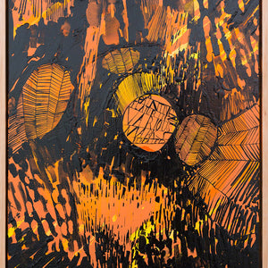 James Dodd, A painting featuring various marks repeated, 2015, acrylic and enamel on canvas, 61 x 46 cm