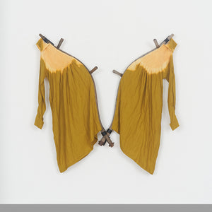 Julia Robinson, The Pledge, 2021-22, linen, thread, scythe handles, steel, tacks, fixings, 160 x 155 x 25 cm