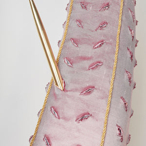 Julia Robinson, Bitter Roseroot (detail), 2018, gourd, silk, thread, pins, braid, brass, gold plating, steel, padding, and other mixed media, 120 x 80 x 60 cm irreg
