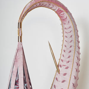 Julia Robinson, Bitter Roseroot (detail), 2018, gourd, silk, thread, pins, braid, brass, gold plating, steel, padding, and other mixed media, 120 x 80 x 60 cm irreg