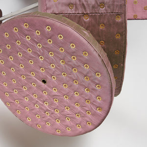 Julia Robinson, Fool’s Rondel (detail), 2018, gourd, silk, thread, pins, eyelets, brass, gold plating, steel, padding, and other mixed media, 110 x 80 x 80 cm irreg