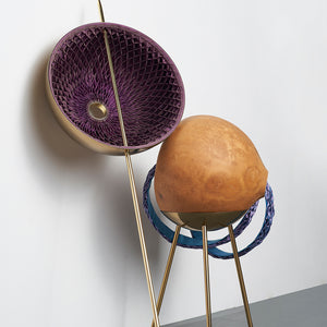 Julia Robinson, Plum Partlet (detail), 2018, gourd, silk, thread, pins, brass, powder-coated steel, mixed media, 100 x 60 x 50 cm