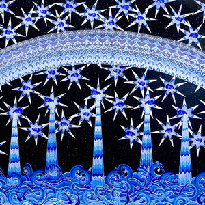 Lucas Grogan, A Bluebow, 2020, Ink, acrylic and enamel on archival mount board, 102 x 152 cm