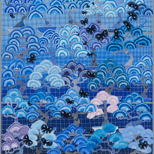 Lucas Grogan, A CABINET (with 26 Bonsai), 2023, ink and acrylic on marine ply, 150 x 120 cm
