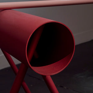 Min Wong, Gym junkie (detail), 2018, anodized aluminum, steel, brass, rubber & foam, 82 x 83 x 217 cm