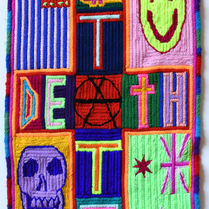 Paul Yore, Death State, 2016, wool needlepoint, 47.5 x 29 cm irreg