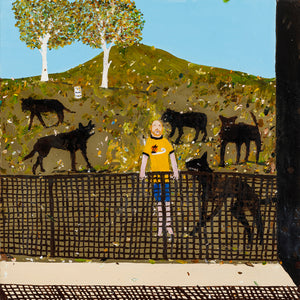 Richard Lewer, Dog attack in the Pilbara, 2020, oil on brass, 50 x 50 cm