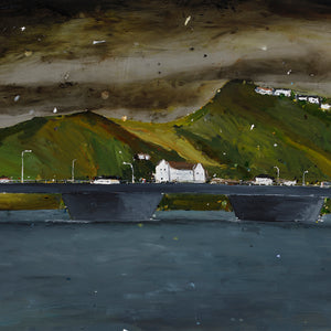 Richard Lewer, I was in Whanganui doing an art residency at UCOL. Over the semester a young student and I developed a crush on each other. We kissed on the Whanganui Bridge. When I got back to Melbourne, I told my girlfriend what had happened and we broke up., 2020, oil on steel, 140.5 x 80.5 cm