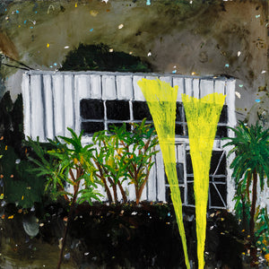 Richard Lewer, Mistaken identity, accused of threatening to kill. WA police shining their torches at the door asking my wife for the whereabouts of Richard Lewer. I was in Karratha, two hours away., 2020, oil on aluminium, 50 x 50 cm