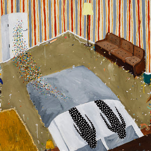 Richard Lewer, My friend Charlotte and I were sharing a bedsit in Edinburgh when one night we both woke to the feeling that something weird was happening over by the fridge. We watched an amorphous speckled light form move across the room towards us and entered my bo..., 2020, oil on brass, 76 x 76 cm