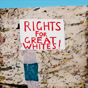 Richard Lewer, Rights for great whites, 2014, oil on epoxy-coated steel, 50 x 50 cm