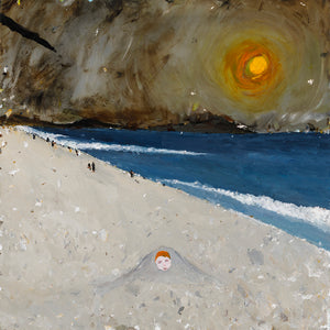 Richard Lewer, Stoned and drunk for the first time, my friends buried me in the sand up to my neck, and watched as the tide came in., 2020, oil on aluminium, 50 x 50 cm
