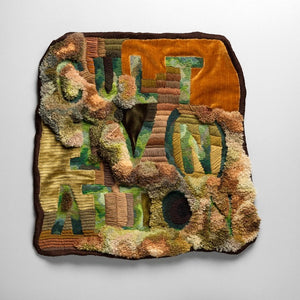 Sera Waters, Cultiv(n)ation, 2018, wool, hessian and found textiles, 53 x 53 cm