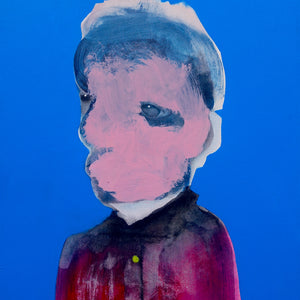 Sally Bourke, Blue Blood, 2019, oil and acrylic on canvas mounted on wood panel in found frame, 56 x 46 cm