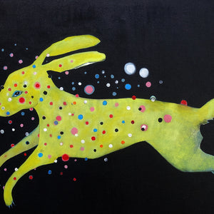 Sally Bourke, Pink Bullets, 2019, oil on canvas mounted on wood panel in found frame, 40.5 x 53 cm