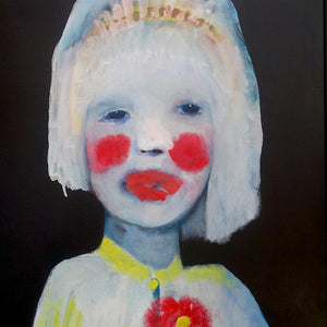 Sally Bourke, Second Angel, 2019, oil and acrylic on canvas mounted on wood panel in found frame, 90 x 60 cm