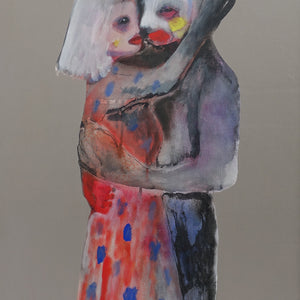Sally Bourke, The Dance, 2019, oil and acrylic on canvas mounted on wood panel in found frame, 116 x 84 cm