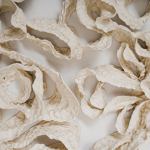 Sam Gold, A Tongue That Reads And Eyes That Taste (detail), 2023, porcelain, 145.5 x 53 x 12 cm. Photography by Connor Patterson