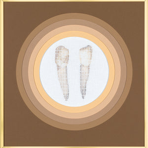 Sera Waters, Flesh Tearers, 2019, cotton on linen in found Semco frame, 39 x 38 cm