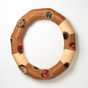 Sera Waters, (H)armless, 2019, found woollen needlework, wool, cotton, stuffing, pine scent, 100 cm diameter