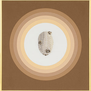 Sera Waters, Potato People #2, 2019, linen, cotton, beads in found Semco frame, 39 x 38 cm