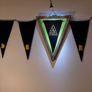 Sera Waters, Signs of decline, diverging paths + unstable hazards (detail), 2014, felt, rope, fabric, paint, found frame, variable dimensions
