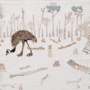 Sera Waters, Suckers: Coat of (lopped) Arms, 2021, found gumnuts, repurposed vintage linen, various threads, 133 x 105 x 7 cm