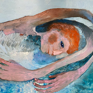 Sally Bourke, Swim until you can’t see land, 2022, oil on ampersand, 28 x 35.5 cm