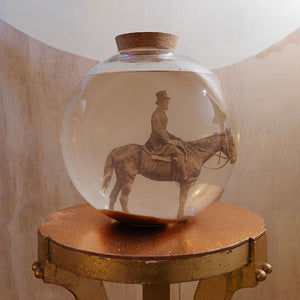 Sera Waters, The Elements: Dustbowl, thirsty work + white hot sun (detail), 2014, Dustbowl: glass bowl, photograph, cork, rocks and soil, water, variable dimensions