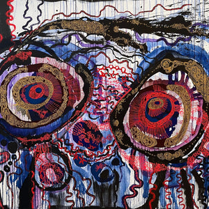 Zaachariaha Fielding, Untitled (384-22AS), 2022, acrylic and mixed media on canvas, 199 x 250 cm
