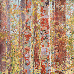 AJ Taylor, Through the trees, 2021, oil on board, 91.5 x 91.5 cm