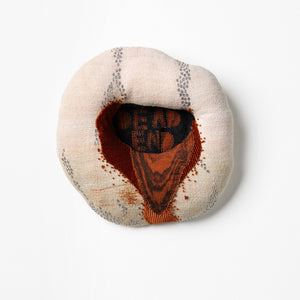 Sera Waters, Limb Wound: Dead end, 2023, hand-dyed linen, cotton, found fabrics, sequins, beads, stuffing, 21 x 21 cm
