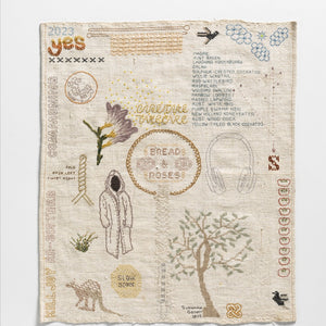 Sera Waters, Survivalist Sampler #4, 2023, cotton on repurposed linen, 41 x 36 cm