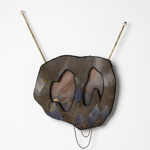 Sera Waters, Patterns of Min(e)ing: Stalactitical Reach, 2025, cotton, linen, hand-dyed calico, beads, repurposed chain, stuffing, felt, approximately 36cm x 30cm (installed). Photo by Grant Hancock