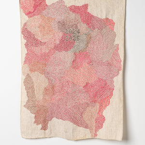 Sera Waters, Survivalist Sampler #5, 2024-25, cotton on repurposed linen, 52 x 39 cm. photography by Grant Hancock