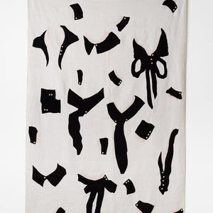 Sera Waters, Collared and Cuffed, 2025-26, vintage linen and buttons, wool, cotton, 150 x 95 cm irreg. Photography by Grant Hancock
