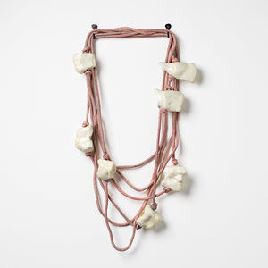 Sera Waters, Mother’s collection, 2026, hand dyed rope and string, modelling clay, varnish, 53 x 20 cm irreg. Photography by Grant Hancock
