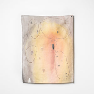 Sera Waters, The Brink: bundles/bundled, 2025-26, cotton, leather glove, repurposed threads, hand-stained flannelette, 46 x 34 cm. Photography by Grant Hancock 
