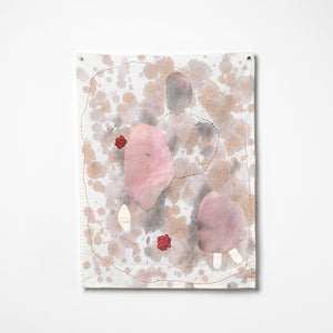 Sera Waters, The Brink: contained/container, 2025-26, cotton, leather glove, repurposed threads, handmade sequins, hand-stained flannelette, 46 x 34 cm. Photography by Grant Hancock

