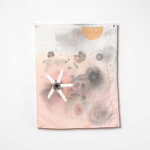 Sera Waters, The Brink: reaching out to you, 2025-26, cotton, leather glove, repurposed threads, handmade beads, hand-dyed negligee, hand-stained flannelette, 45 x 35 cm irreg. Photography by Grant Hancock
