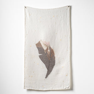 Sera Waters, Tied In, 2025-26, cotton, sequins on repurposed linen, 62 x 33 cm. Photography by Grant Hancock
