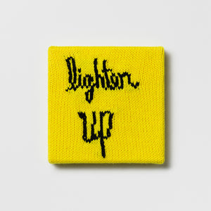 Kate Just, Rule #41: Lighten Up, 2024, hand knitted acrylic yarn, canvas, and timber, 21 x 21 cm