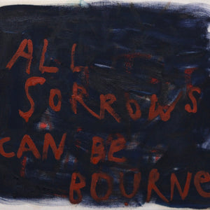 Georgia Spain, All Sorrows Can Be Bourne, 2025, oil and oil stick on cotton bed cover, 41 x 46 cm