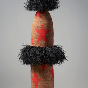 Alfred Lowe, Great and Wondrous I (472-26AS), 2026, hand built stoneware with underglaze sgraffito and raffia
128 x 34 x 30 cm irreg. (with raffia 153 x 53 x 53 cm)
